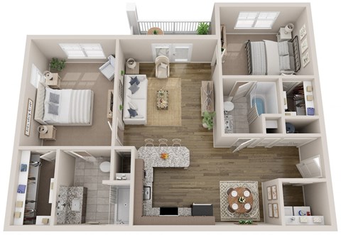 Floor plan for 2 beds, 2 baths, 1104 sqft